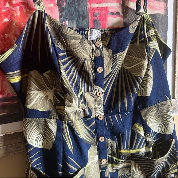 Naif Tropical Palm Leaf Sundress Button Front Pockets Women Plus Size 2X Dress - Picture 2 of 13